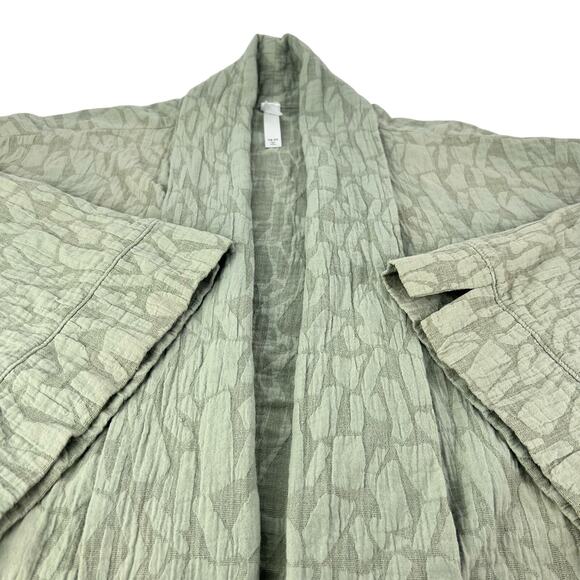 Marla Wynne 3X Linen Pebbled Quilted Jacquard Textured Open Cardigan Topper Sage - Picture 3 of 11
